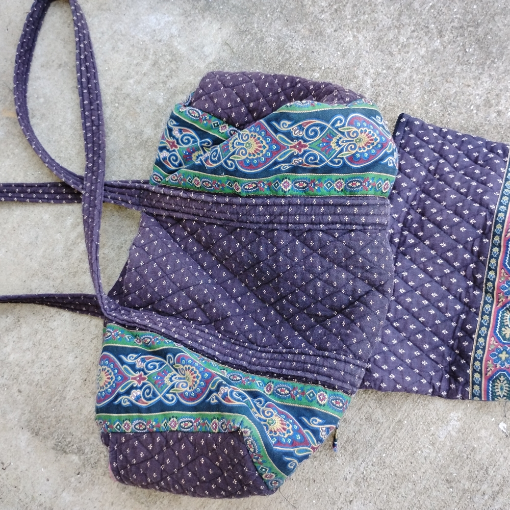 Vera Bradley Quilted Purple Tote with Teal & Green Paisley Trim